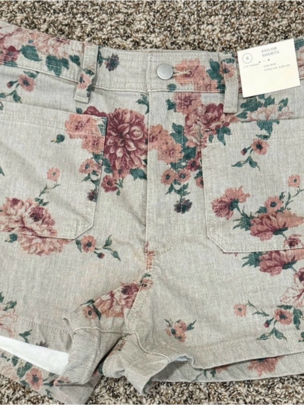 Universal Thread Floral Jean Shorts with Pink and Green Accents